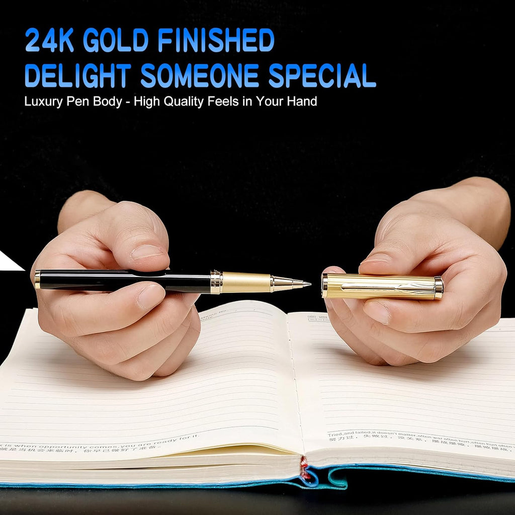 Good Rollerball Point Pens for Wiring-Fancy Roller Ball Pens with 24K Gold Trim, Nice Executive Pen Gifts for Men Women Boss Office, Luxury Smooth Writng Pens Journaling Note Taking Signature