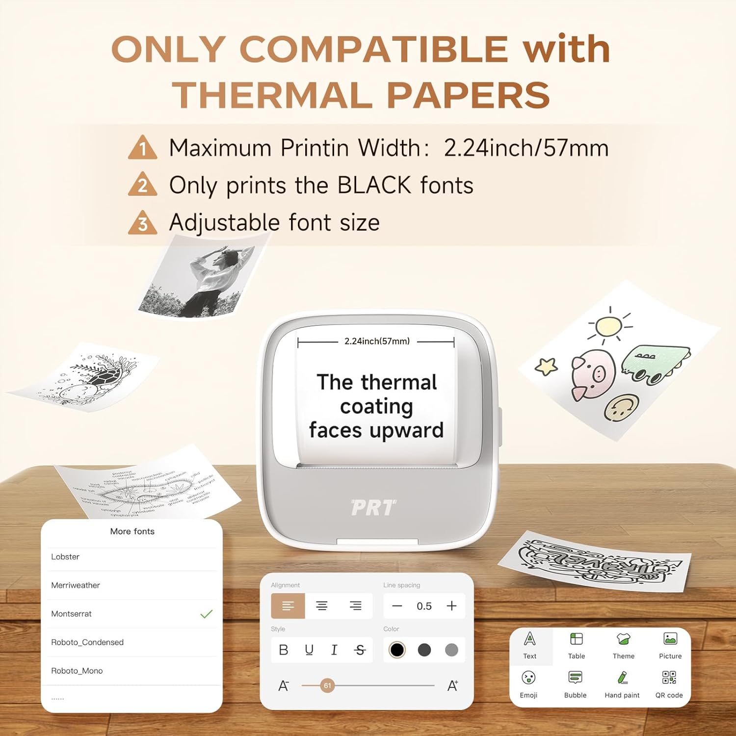 PRT Sticker Printer - S1 Mini Portable Thermal Printer, Bluetooth Sticker Maker Machine with 1 Roll Paper, Pocket Label Maker for Study Notes, Pictures, DIY, Label, Free App with Multiple Templates