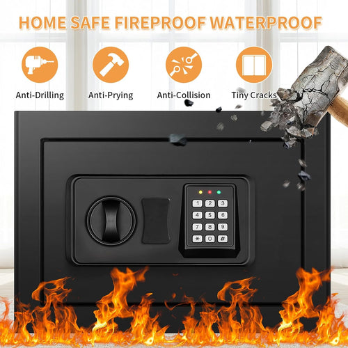 0.6 Cubic Feet Small Fire Safe Box for Home Use, Security Safe and Lock Box with Digital Keypad, Spare Keys, Dorm Room Safes for Money, Jewelry, ID Documents