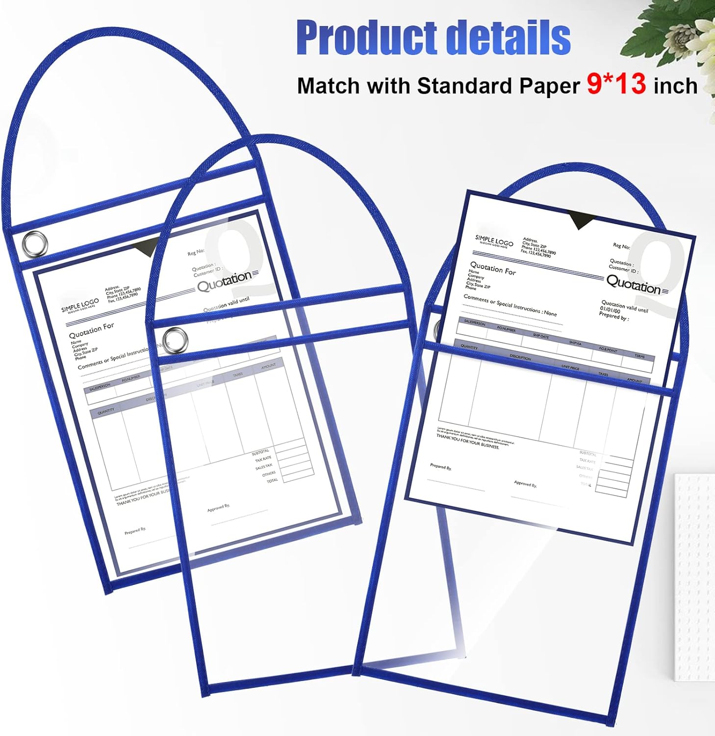 Epakh 30 Pack Office Products Shop Ticket Holders with Hanging Strap 9 x 12 Inches, Dry Erase Pockets, Job Ticket Holders, Both Sides Clear, Welcome to Work Order(Blue)