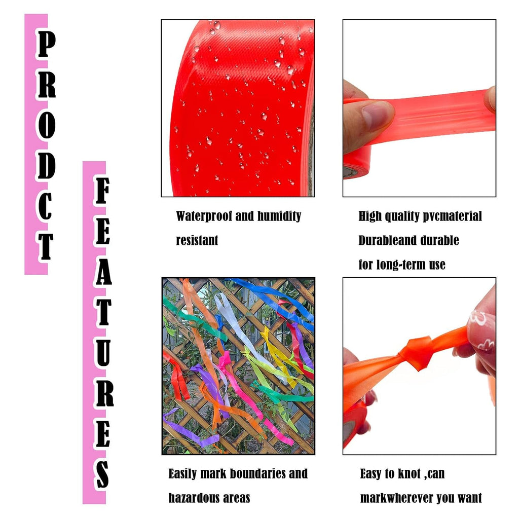 10 Pack Pink Flagging Tape, Non-Adhesive Plastic Ribbon Neon Marking Roll, 1inch*2000ft, Marking Tape for Tree Marking, Hunting, Boundaries and Hazardous Areas,Trail Marking