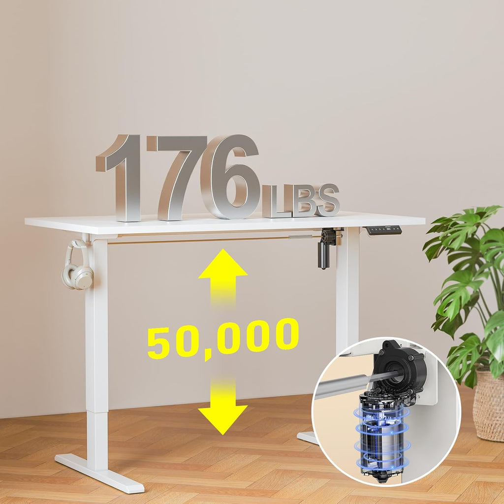 40x24 Inches Whole Piece Electric Standing Desk, Seamless One Piece Height Adjustable Sit to Stand up Desk for Home Office, Ergonomic Computer Workstation, White