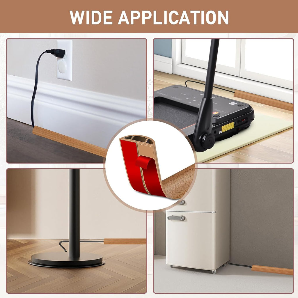 Floor Cord Cover Self Adhesive Cord Hider Floor Extension Cord Covers for Floor Power Cord Protector Cable Management Prevent Cable Trips Cable Cavity 0.47" W x 0.27" H (Light Brown Wood, 10Ft)