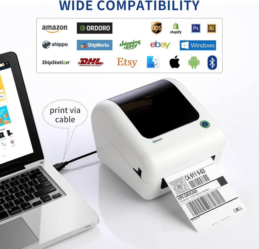 JADENS Bluetooth Thermal Shipping Label Printer - High Speed 4x6 Wireless Label Maker Machine, Support PC, Phone, USB for MAC, Compatible with Ebay, Amazon, Shopify, Etsy, USPS Barcode, Mailing