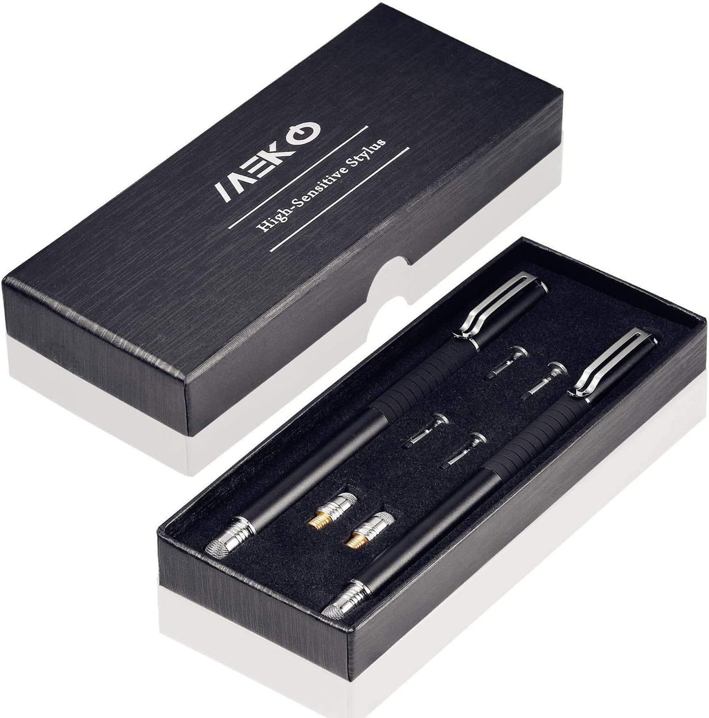 MEKO Universal Stylus,[2 in 1 Precision Series] Disc Stylus Touch Screen Pens for All Capacitive Touch Screens Cell Phones, Tablets, Laptops Bundle with 6 Replacement Tips - (2 Pcs, Black/Black)
