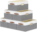 Yawinhe Foldable Storage Baskets for Shelves, Fabric Closet Organizers, Bins with 3 Handles, Cubes for Clothes, White/Grey, 15''Lx9.8''Wx8.3''H, 6-Pack