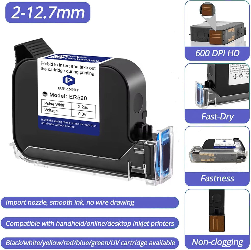 Original Black Ink Cartridge 0.5inch, 42ml Quick Dry Solvent Ink Replacement for 260E Automatic Inkjet Coding Machine
