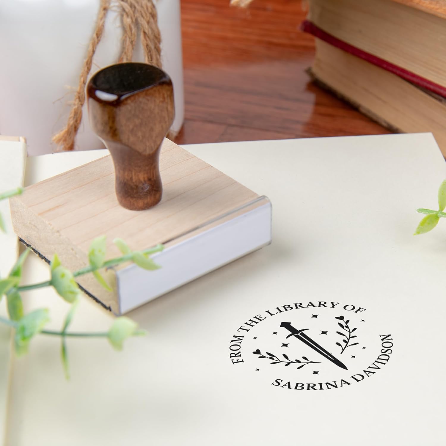 from The Library of Embossers & Stamps for Fantasy Book Readers | Custom Embosser | Custom Stamp | Ex Libris | Elevate Your Fantasy Collection of Stories and Novels (Design 19, Wood Hand Stamp)