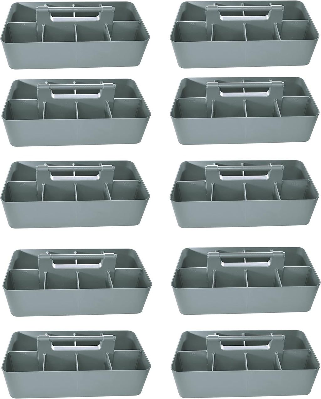 -Bulk Large Portable Caddy DIY Dividers, 8 Compartments, School Office,Portable Basket with Handle Storage Organizer Modern Made in USA (10 PACK, Orion Gray)