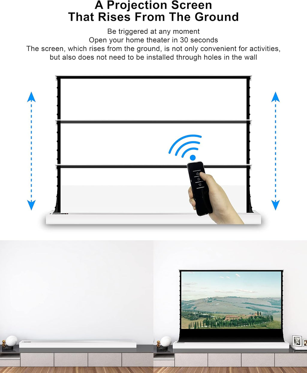 VIVIDSTORM-Movie Screen S 120inch Motor Rollable Foldaway Portable Screen with White Cinema PVC, 4k 3D HD Gaming/Office Room,Compatible with Standard Projector,VWSDSTW120H