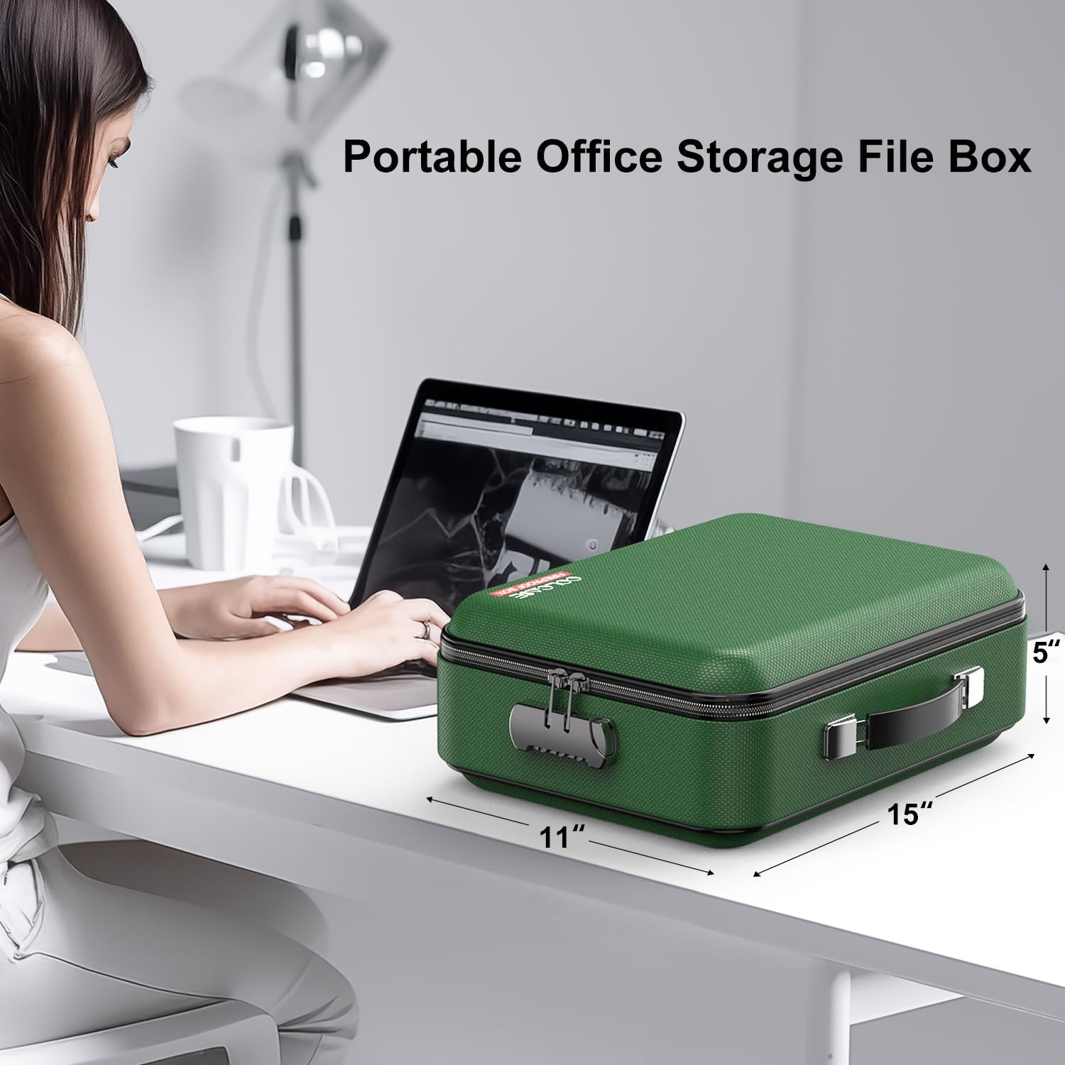 Fireproof Document Folder, Hard Fireproof Waterproof Document Box with Lock Creative Hard-Shell Design Fireproof Document Box for Important Documents Certificates Laptop Passports Green