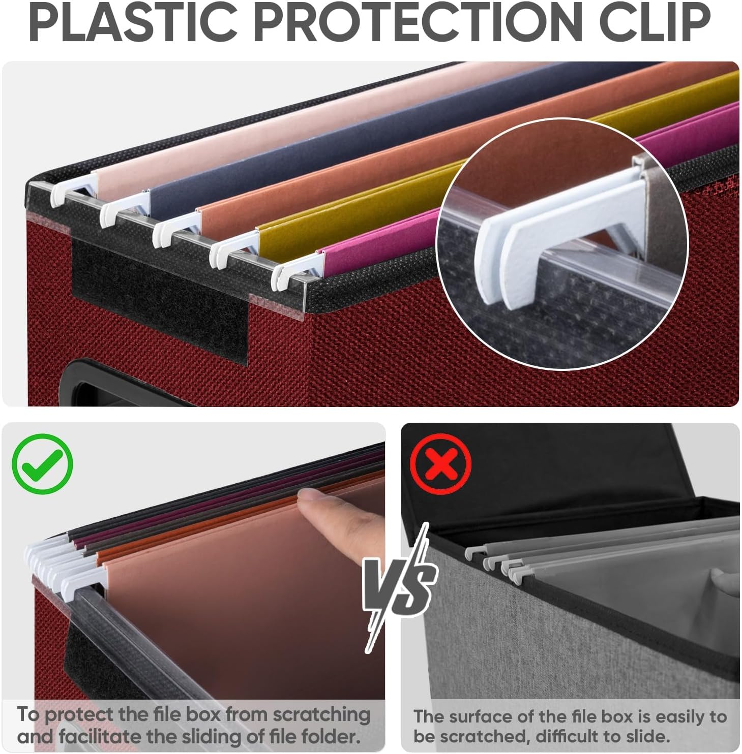 BALEINE File Organizer Box with Lid, Collapsible File Folder Organizer with Plastic Slide, Hanging File Folder Box for Office Document Storage (2 Pack, Red, S)