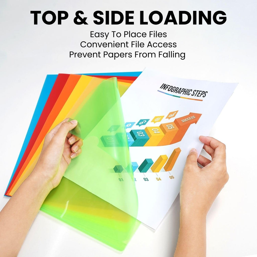 Letter Size Plastic Folders Sleeves - 48 Pack, Clear Transparent Page Protectors, Heavyweight - FLEXOFFICE - for Paper 8.5x11 inch, Project Pockets Poly Sleeve Folders with L-Type Designed, Acid-Free