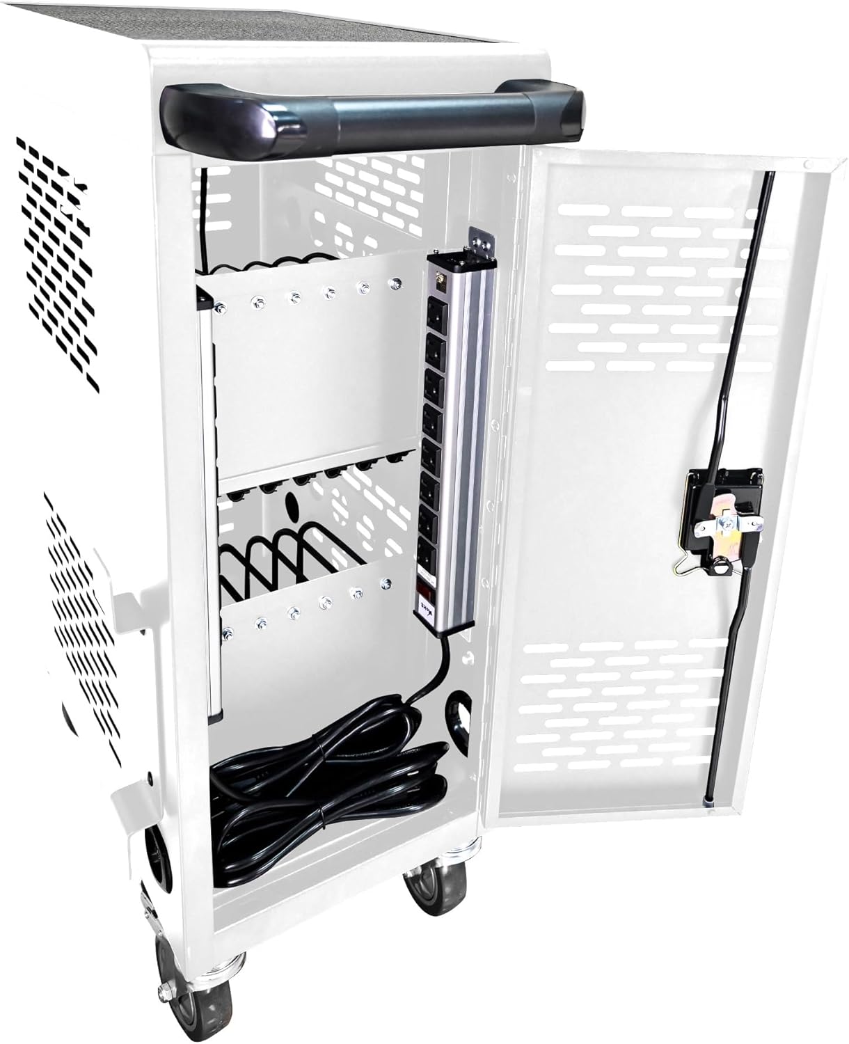 16 Device Mobile Charging Cart and Cabinet, Laptop Storage, Lockable Station, Easy Cable Management, Up to 14" Tablets and Chromebooks, White
