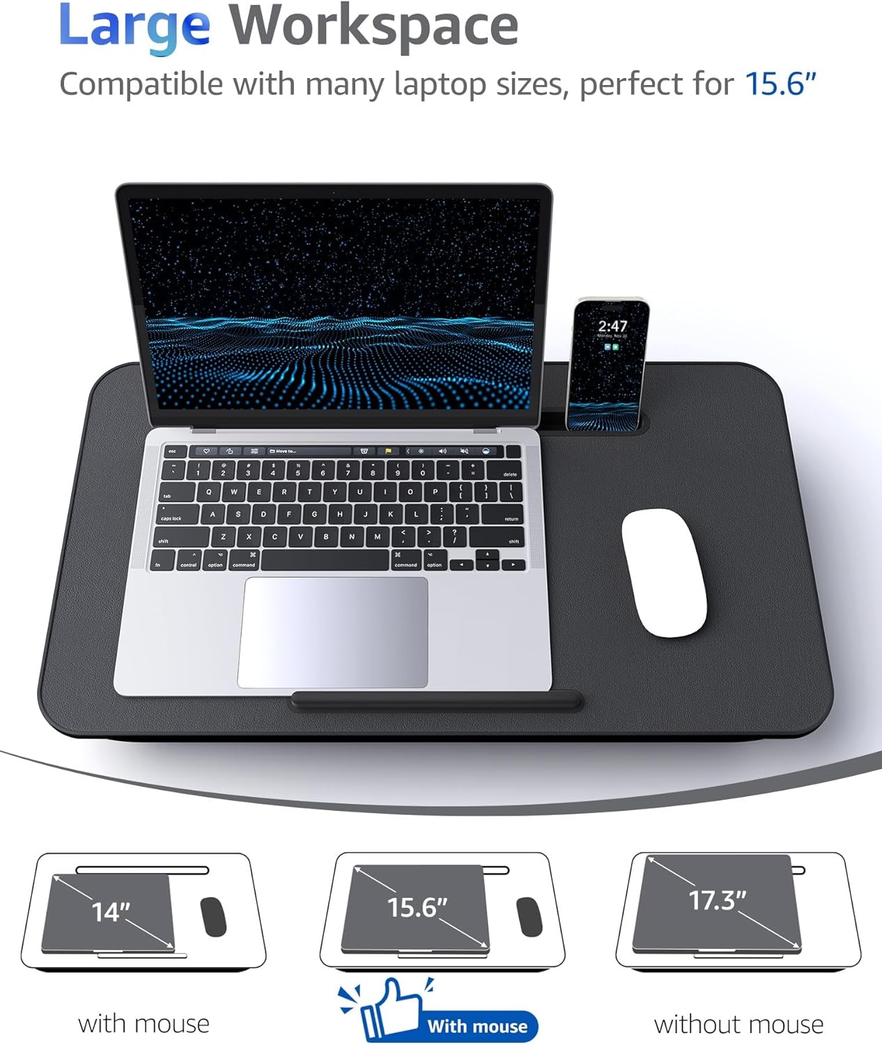 Lap Desk - Portable Laptop Stand & Stand, Fits Up to 17.3 in, Washable Cushion, Built-in Phone Holder & Mouse Pad - Gaming, Eating, Writing, Working on Bed, Couch,Floor - L.DOCTOR(Large, Black)