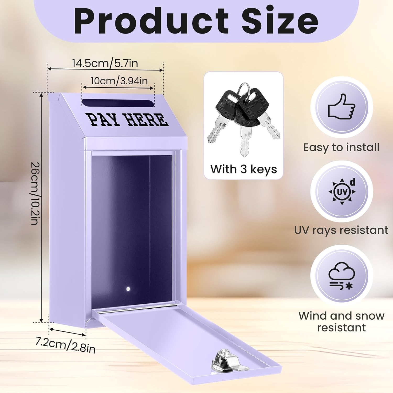 Safe Cash Box Money Collection Metal Donation Box with Lock Wall Mount Pre Drilled Mailbox Delivery Ballot for Home Office Outdoor Self Serve Stand (Morandi Purple,10.2 x 5.7 x 2.8 Inch)