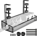 Under Desk Cable Management Tray Black, No Drill Organizer With Clamp for Wire Management, PC Cord Accessories & Workspace Organizers for Office, Home