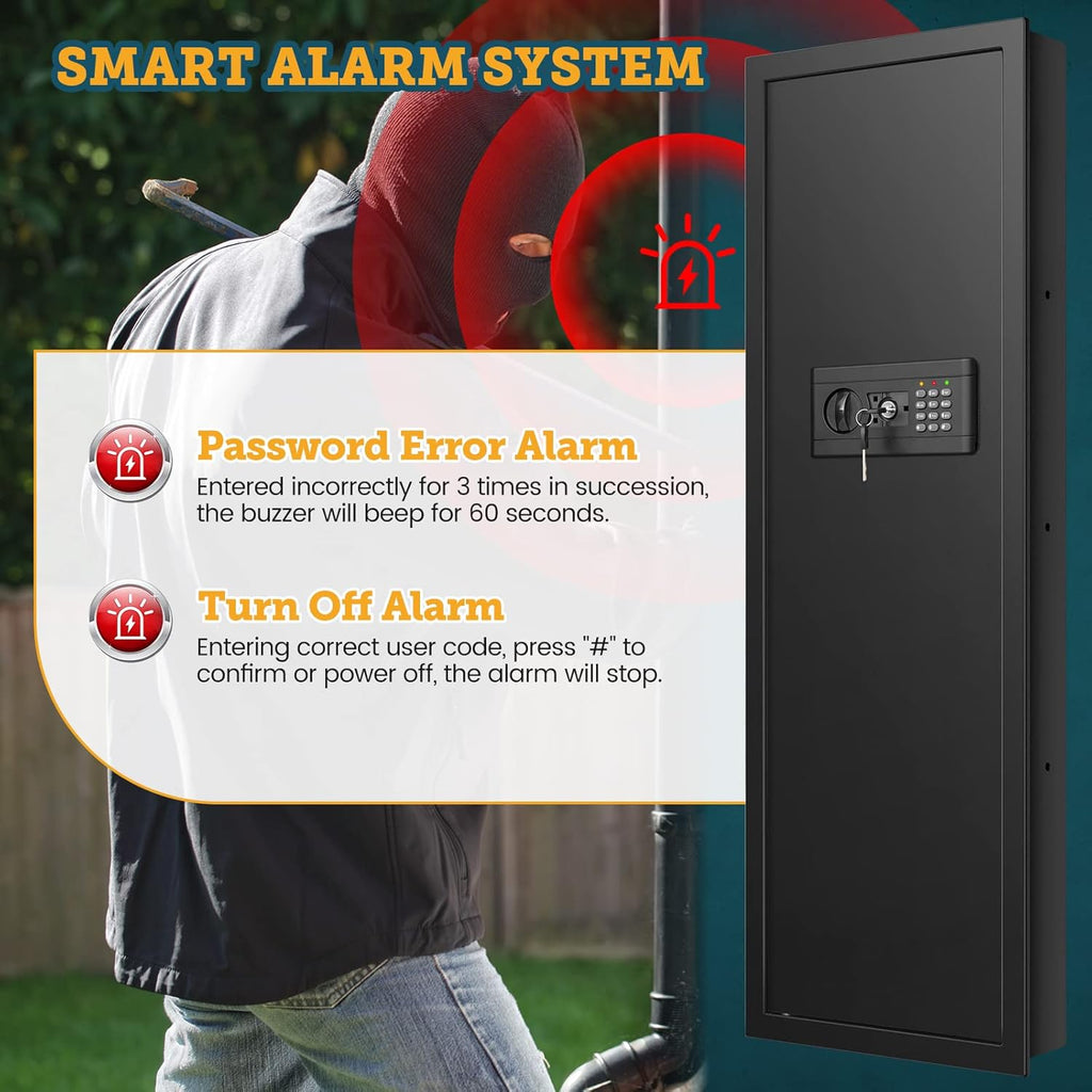43.5" Tall Fireproof Wall Safe Between Stud, Heavy Duty Flush In Wall Safe With Digital Keypad & Removable Shelf, Hidden Gun Safe, Security Home Wall Safes For Storage Firearms Money Medicine