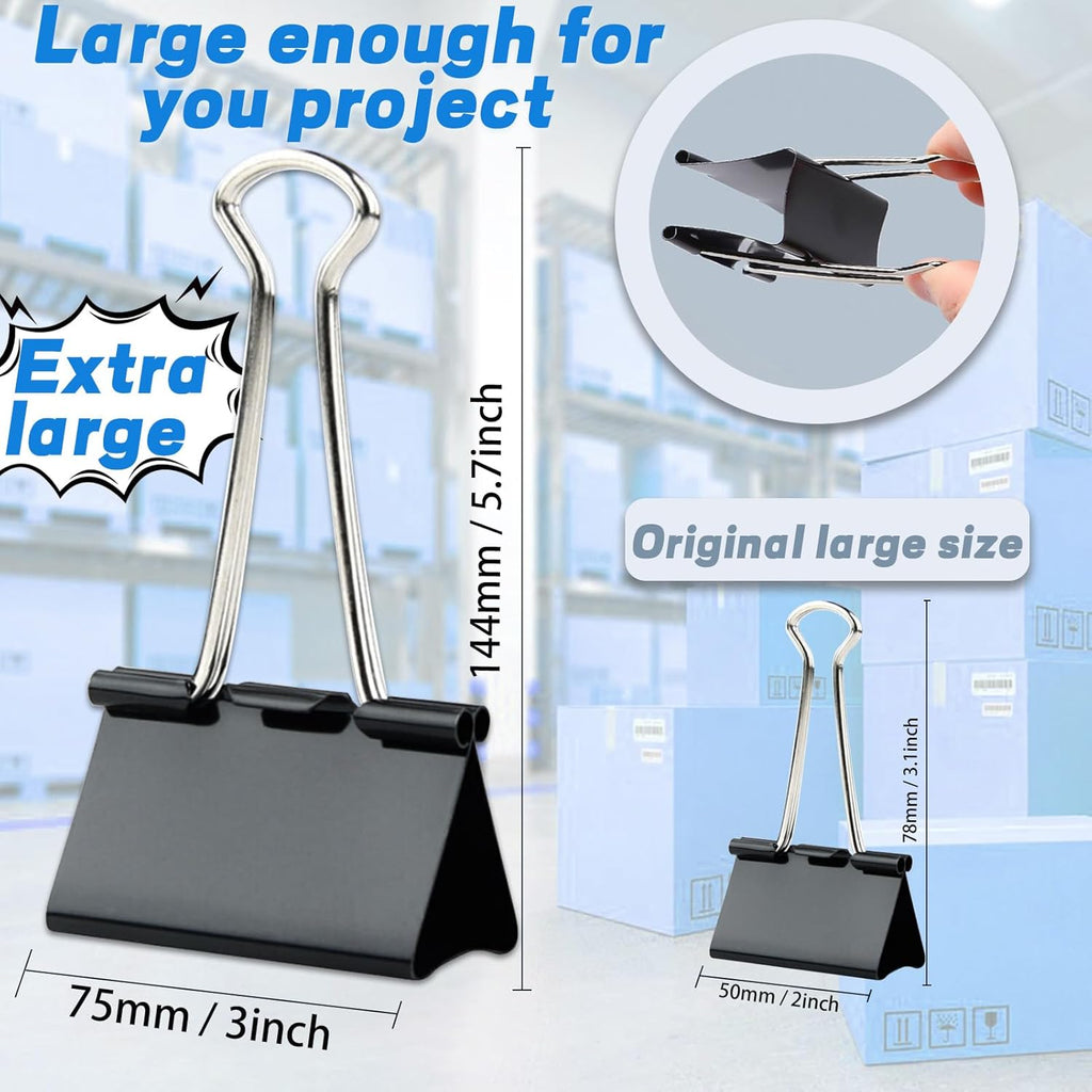 3 Inch Jumbo Binder Clips(12 Pack), Extra Large Binder Clips Heavy Duty Paper Clamps for Office and Home Supplies, Black