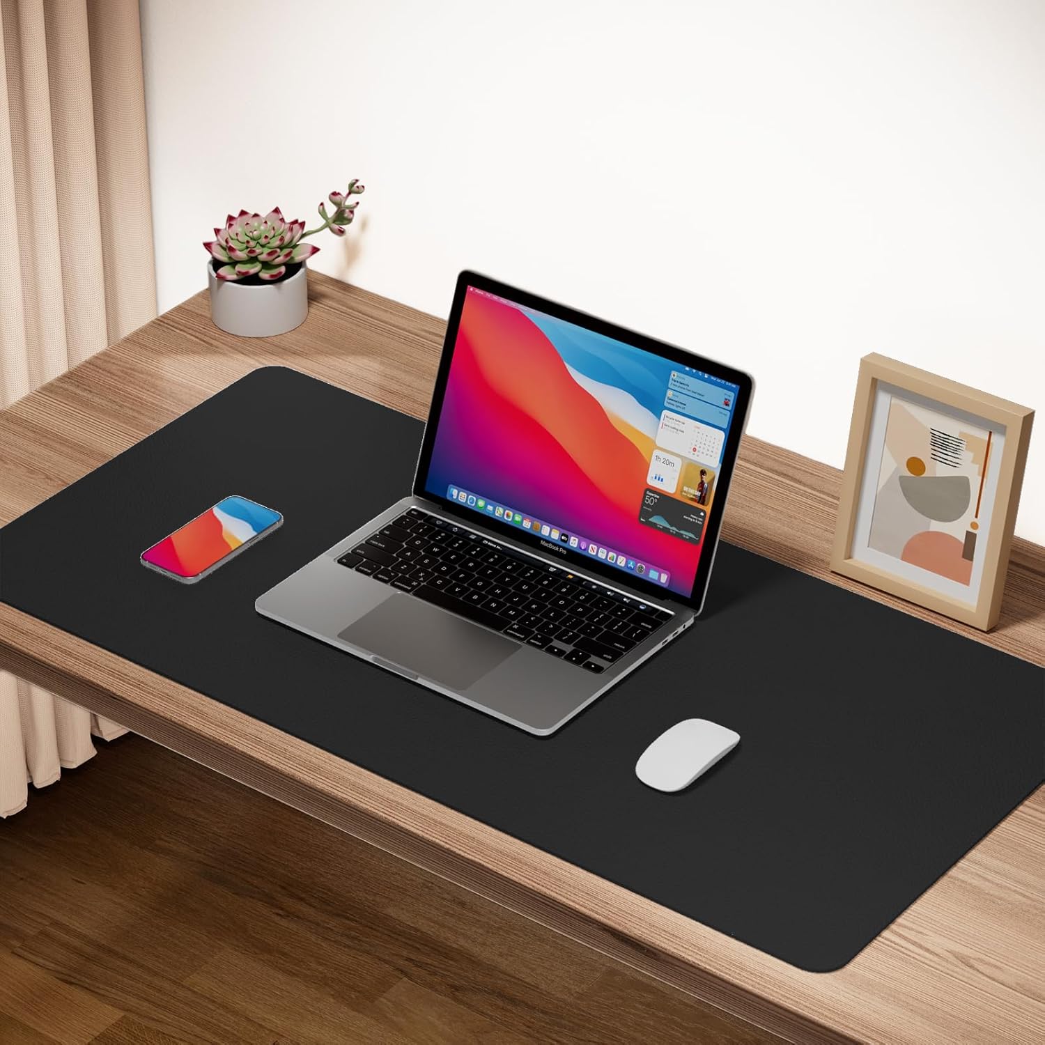 Boutilon Leather Desk Pad Protector,Non-Slip Mouse Pad,Laptop Desk Pad,Office Mouse Mat,Waterproof Leather Desk Blotter,Desk Writing Pad for Office and Home (M-Black,30"x14")