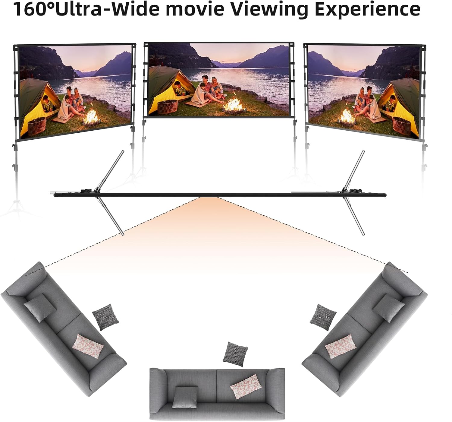Projection Screen with Stand,100 inch Portable Movie Screen 16:9 HD 4K Double Sided Projection Screen with Carry Bag Indoor Outdoor Video Screen for Home Theater