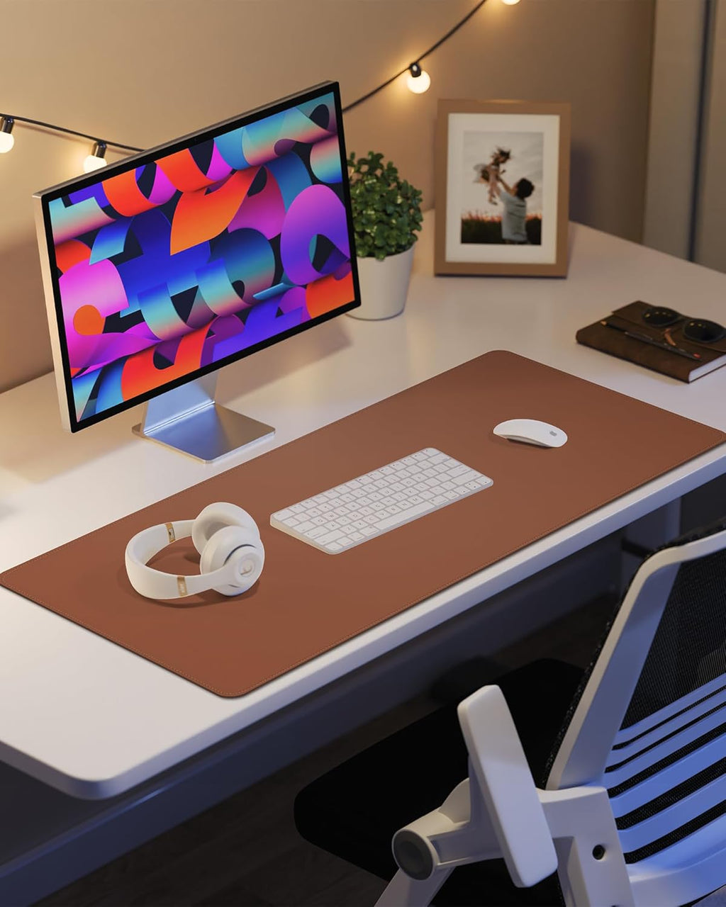 Leather Mouse Pad & Desk Blotter Mat - Non-Slip PU Laptop Desk Pad, Waterproof Writing Pad for Office & Home (Brown, 36" x 17")