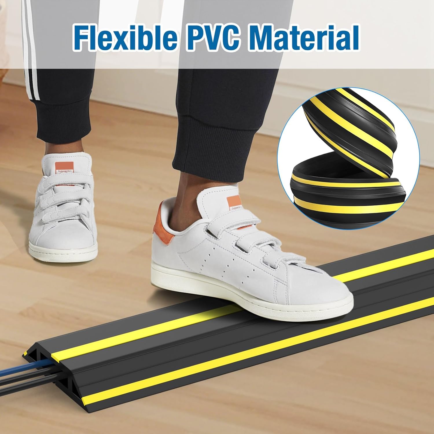 Eapele 4 ft Cable Protector Cord Cover for Floor, Heavy Duty PVC Duct Easy to Unroll, Prevent Trip Hazard for Home Office or Outdoor Settings