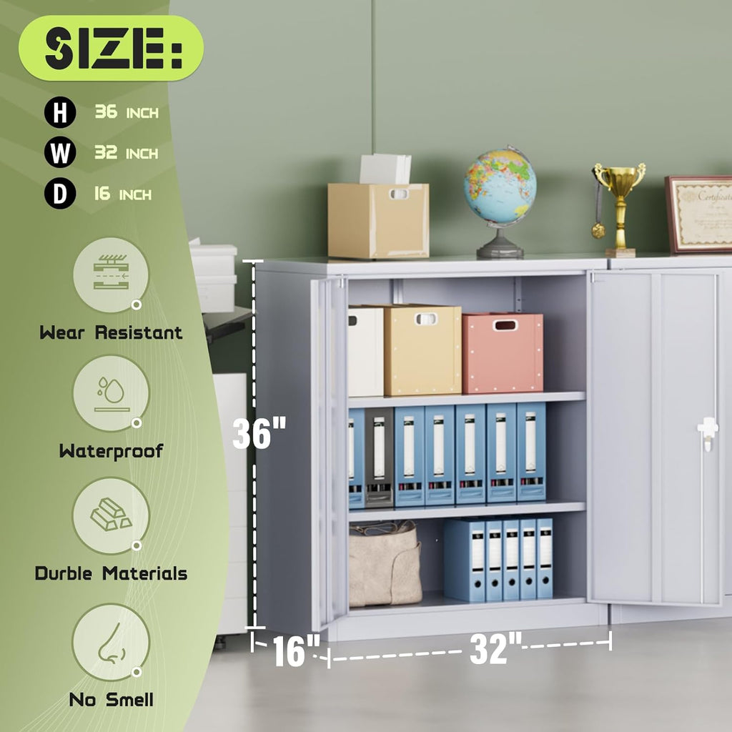 SUNCROWN Metal Storage Cabinets, 36”Locking Cabinet with Doors and Adjustable Shelves, Steel Utility Tool Garage Cabinets for Home, Office, Kitchen,Warehouse, Grey