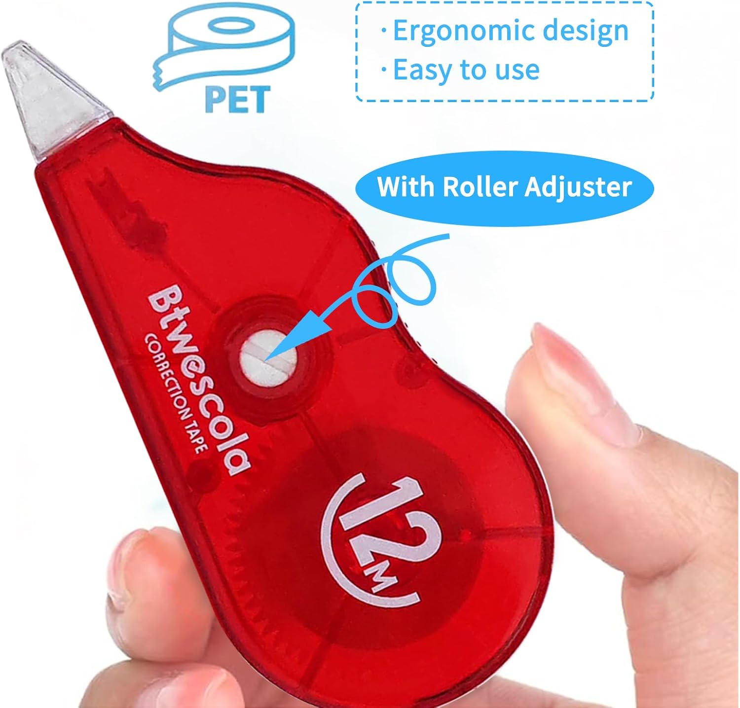 Correction Tape, 39.37FT Gift Packed Tear-Resistant Correction Tape, Tape for School, Office, With Roller Adjuster (9747-24pcs)