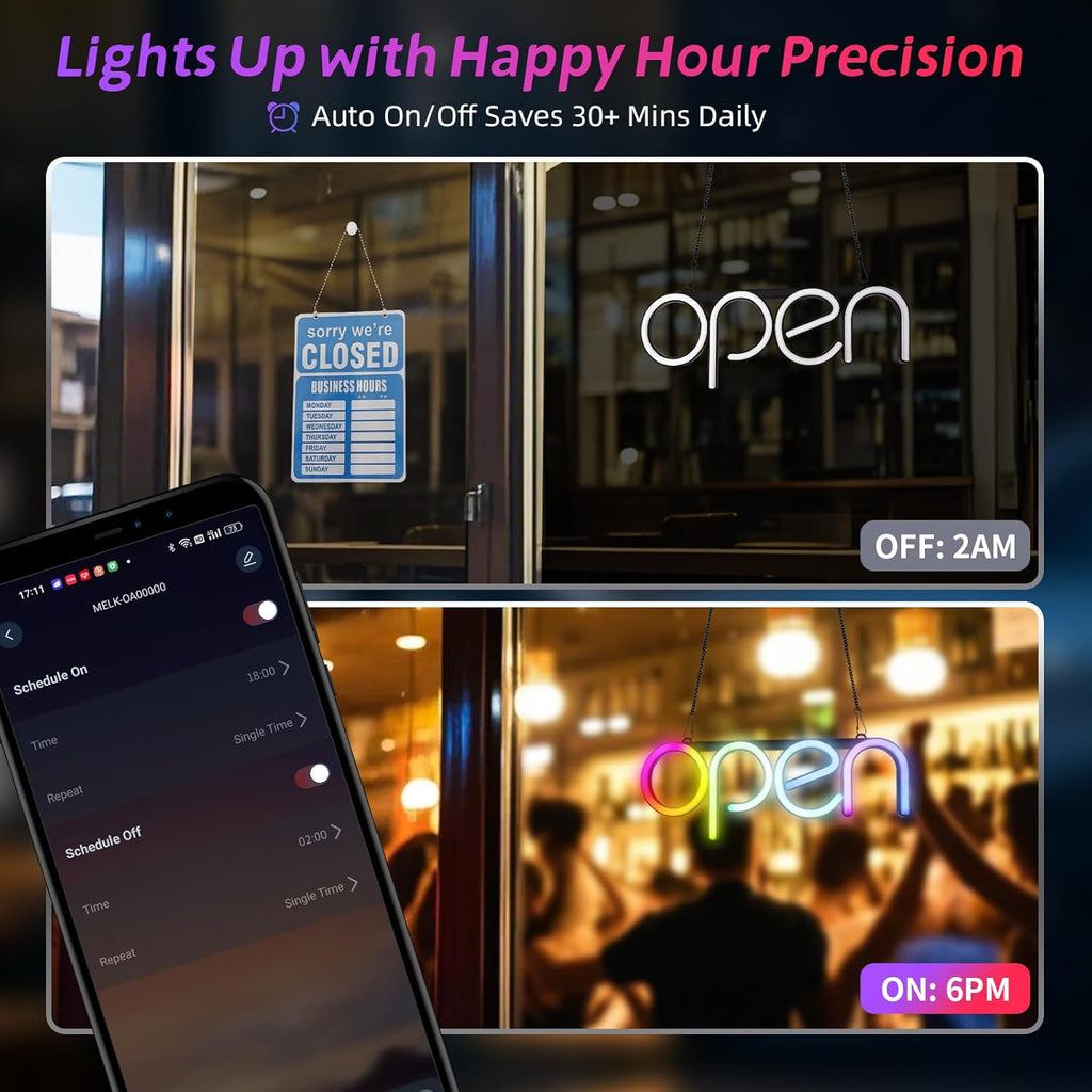 OPEN Neon Sign with APP Control 16X6 inch Bluetooth Smart LED Business Sign, Open Sign Led USB Powered Adjustable Brightness & Color