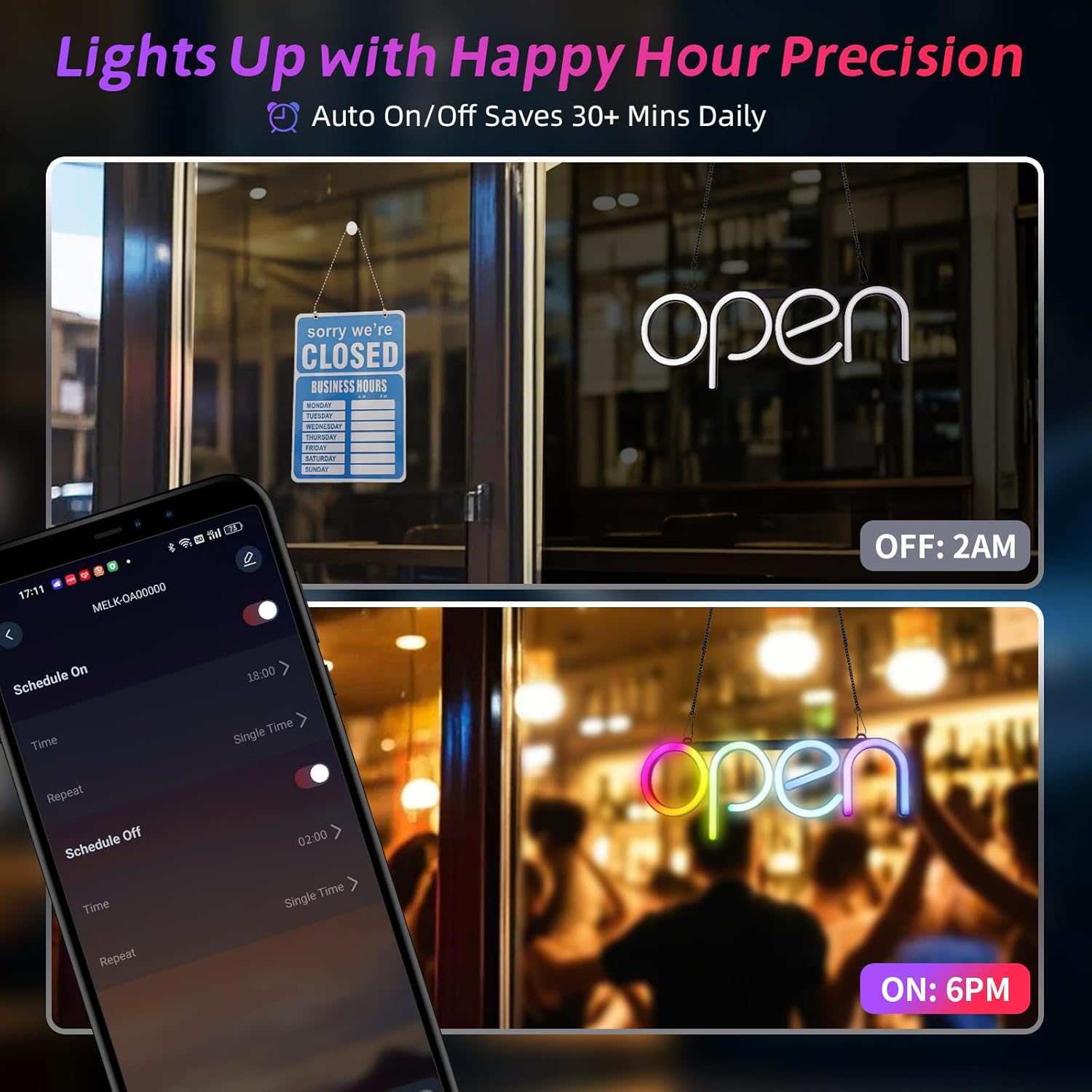 OPEN Neon Sign with APP Control 16X6 inch Bluetooth Smart LED Business Sign, Open Sign Led USB Powered Adjustable Brightness & Color