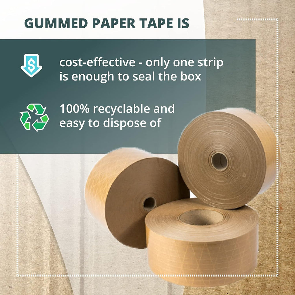 IDL Packaging Dispenser with 2 Rolls of Reinforced Water-Activated Kraft Gummed Tape, Water Reservoir & Moister Brush
