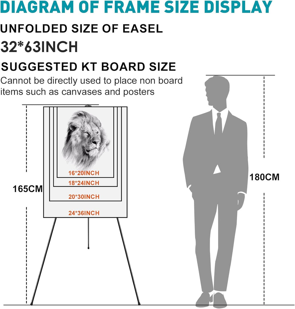 ESRICH 63" Display Easel Stand for Wedding Sign, Portable Foldable Metal Easel, Lightweight Metal Easels for Signs Wedding Logos,Arts, Painting,Adjustable Floor Easels with Storage Bag (24Pack)