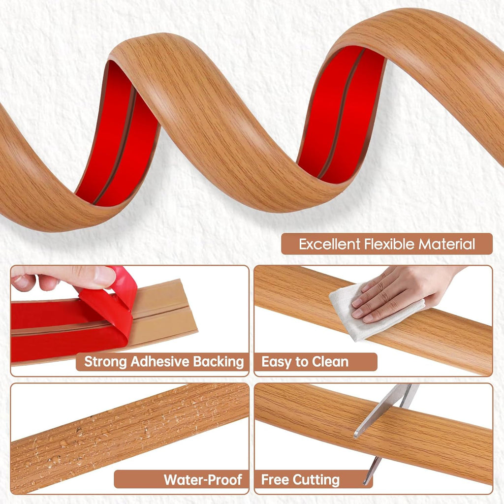 Floor Cord Cover for Wires on Floor Self Adhesive Cord Hider Floor Cable Management Wire Covers for Cords Protector Prevent Cable Trips Cord Cavity W 0.32" x H 0.32", Brown Wood, 3.3Ft