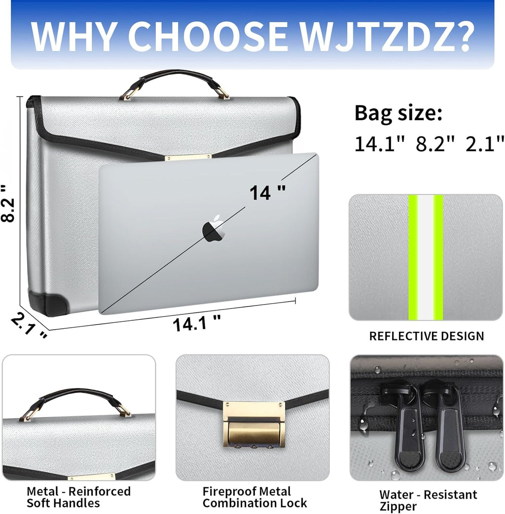 6500°F Large Capacity Upgraded Fireproof Money Bag with Lock,10 Layers of Heat Insulated Materials with Waterproof Zipper/Reflective Strip with Handle for Cash/Important Documents