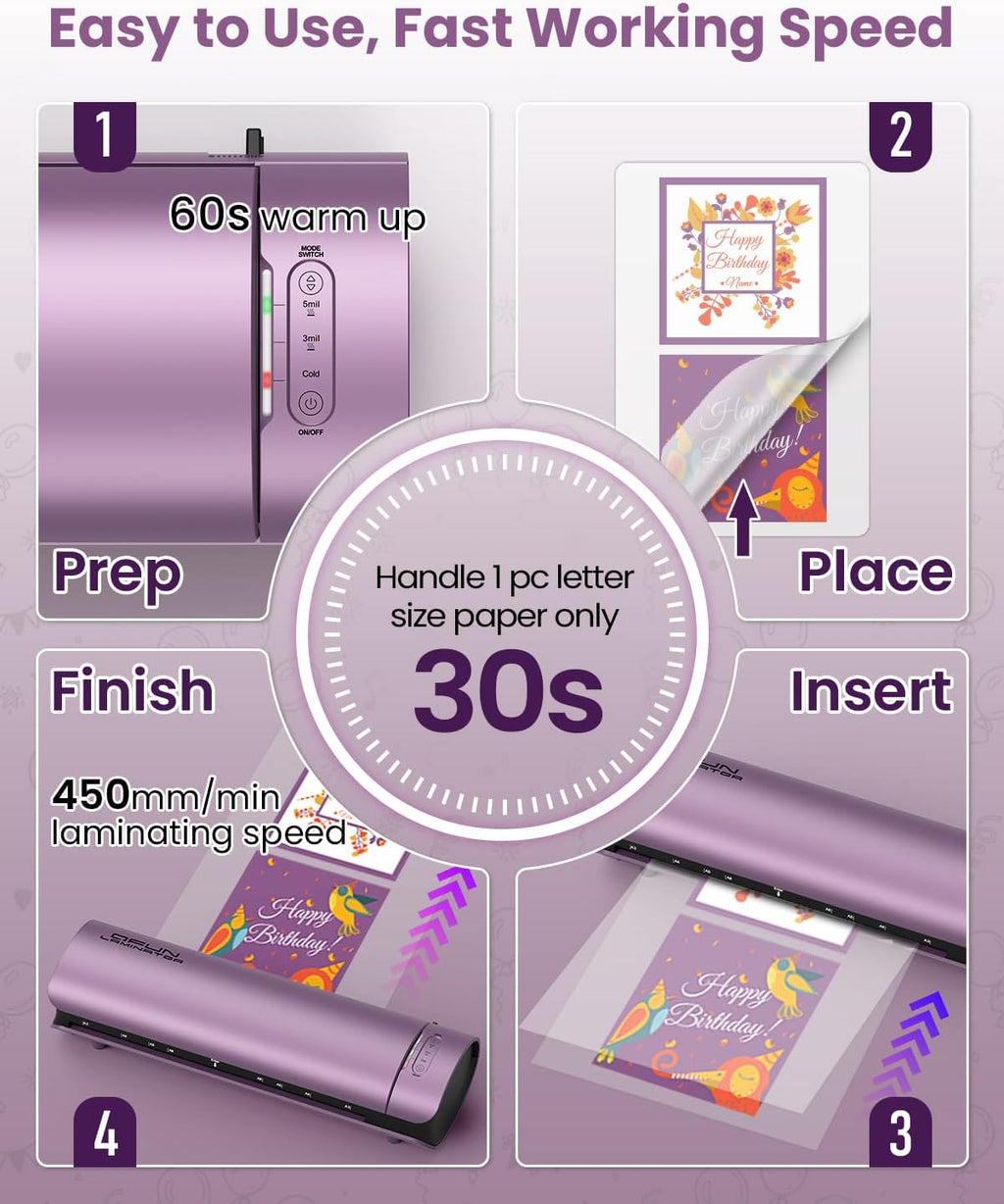 Office Presentation Laminator Machine 11x17 with Laminating Sheet A3/A4/A5, 3/5 Mil Thermal Cold Laminating Machine 13 inch Wide, 60s Warm-Up Lamination Machine, Personal Laminate Machine (Purple)