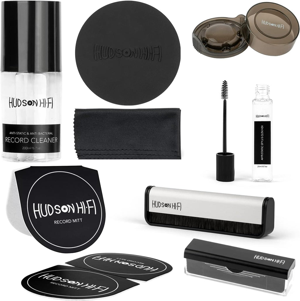 Vinyl Record Cleaning Kit 9-in-1 - Record Mitts, Anti-Static Record Cleaner w/Microfiber Cloth, Label Protector, Velvet & Carbon Fiber Record Cleaning Brush, Gel Stylus Cleaner for Record Needles