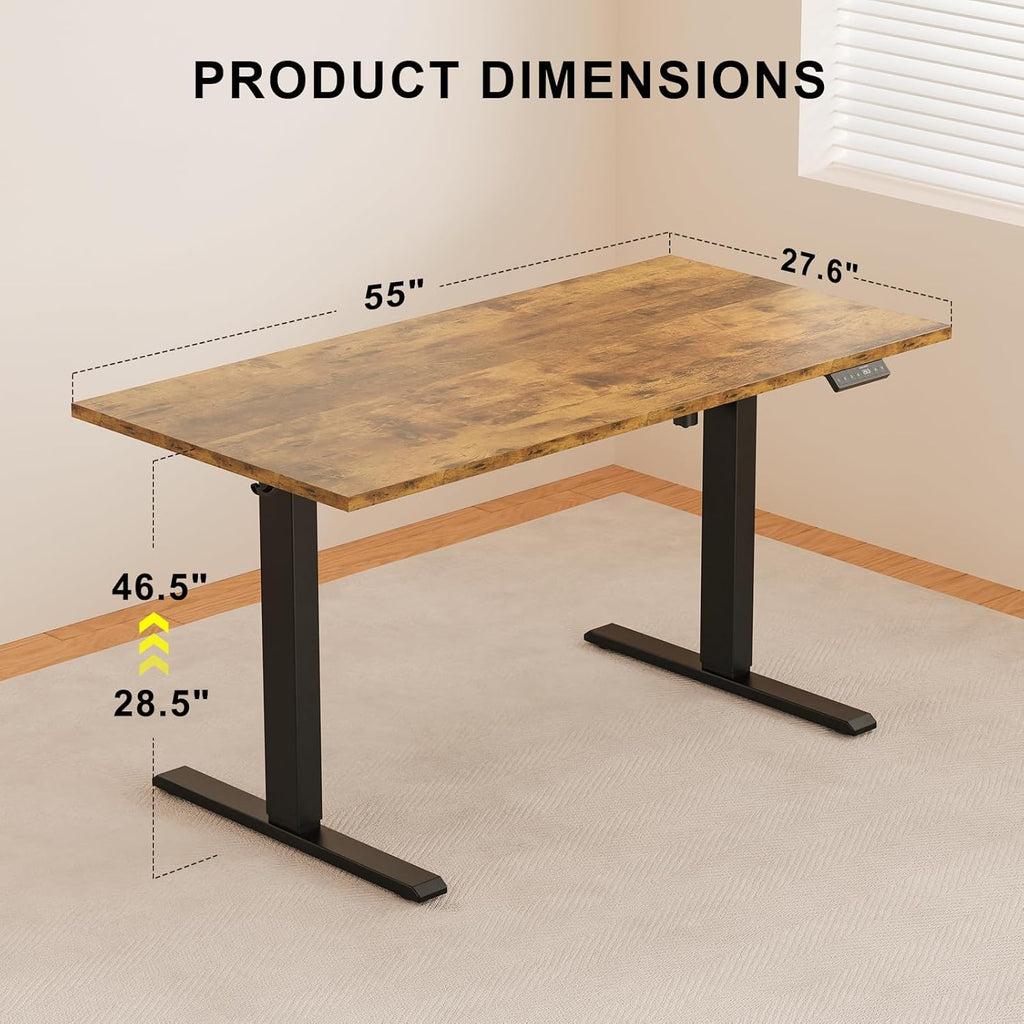 55x28 Inches Whole Piece Electric Standing Desk, Seamless One Piece Height Adjustable Sit to Stand up Desk for Home Office, Ergonomic Computer Workstation, Rustic Brown