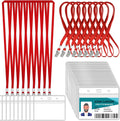 100 Pcs Clear Horizontal Badge Id Card and 100 Pcs Lanyard, Reusable Lanyards for Id Badge Holder Name Tag Badge Holder with Lanyards for Adults Kids Business School Conferences (Red)
