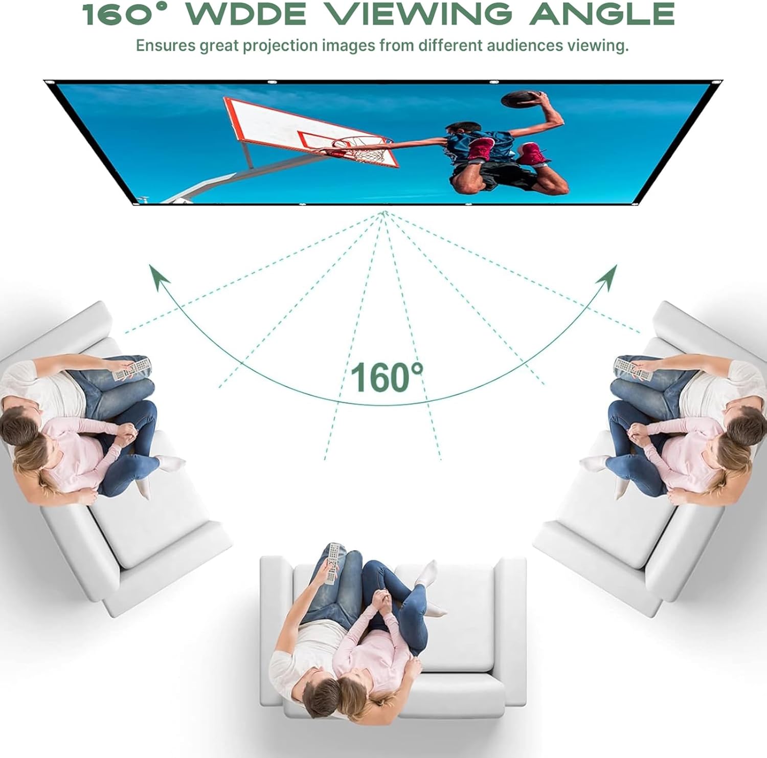 AAJK 80 inch Projector Screen, Washable Projector Screen 16:9 Foldable Anti-Crease Portable Projector Movies Screen for Home Theater Outdoor Indoor Support Double Sided Projection