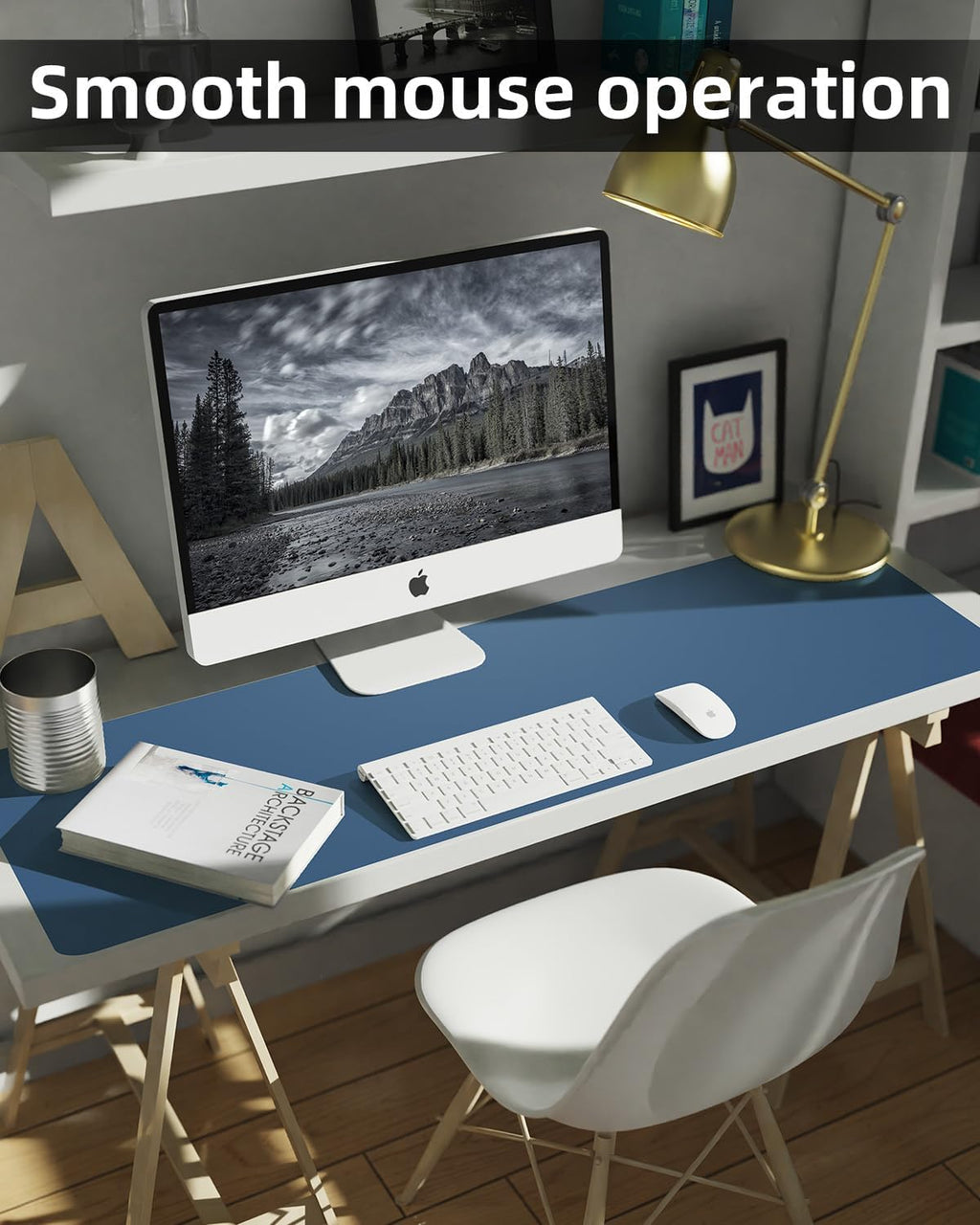 Desk mat Large, Leather Desk Pad Protector,Office Desk Mat,Mouse Pad, Non-Slip Desk Blotter, Laptop Desk Pad, Waterproof Desk Writing Pad for Office&Home (Grey Blue, 48" x 24")