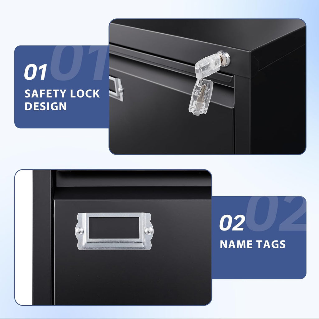 5 Drawer File Cabinet, Filing Cabinets for Home Office, Vertical File Cabinet with Lock, 61.6" H Locking File Cabinet for A4 Legal/Letter, Assembly Required (Black)