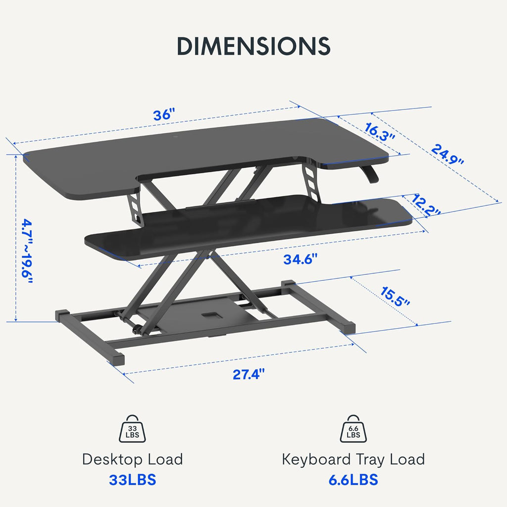 FLEXISPOT 36-inch Standing Desk Converter Height Adjustable Sit to Stand Up Workstation, Dual Monitor and Laptop Riser with Wide Keyboard Tray, Black