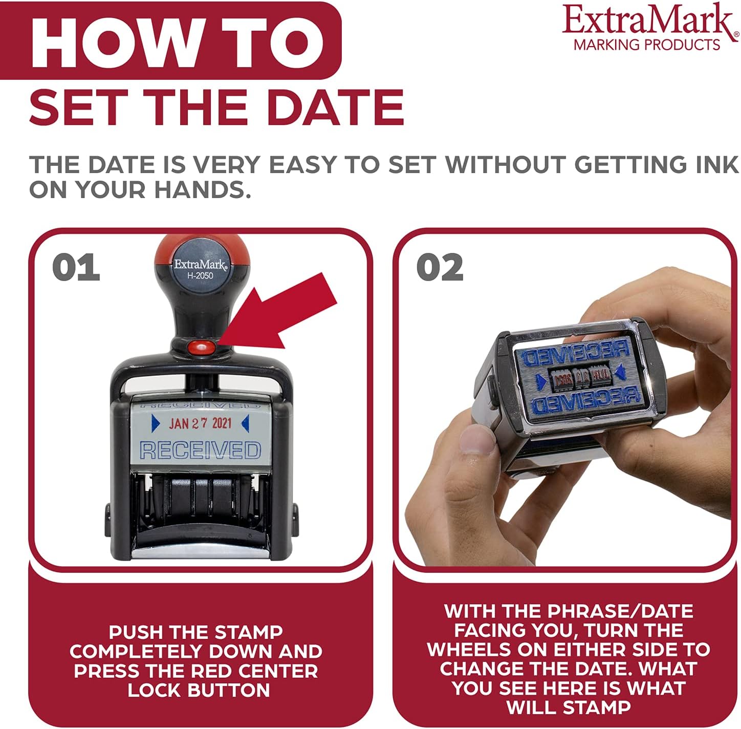 Heavy Duty Style Office Date Stamp with Approved - Self Inking Dater - Style C - Blue & Red Ink Color