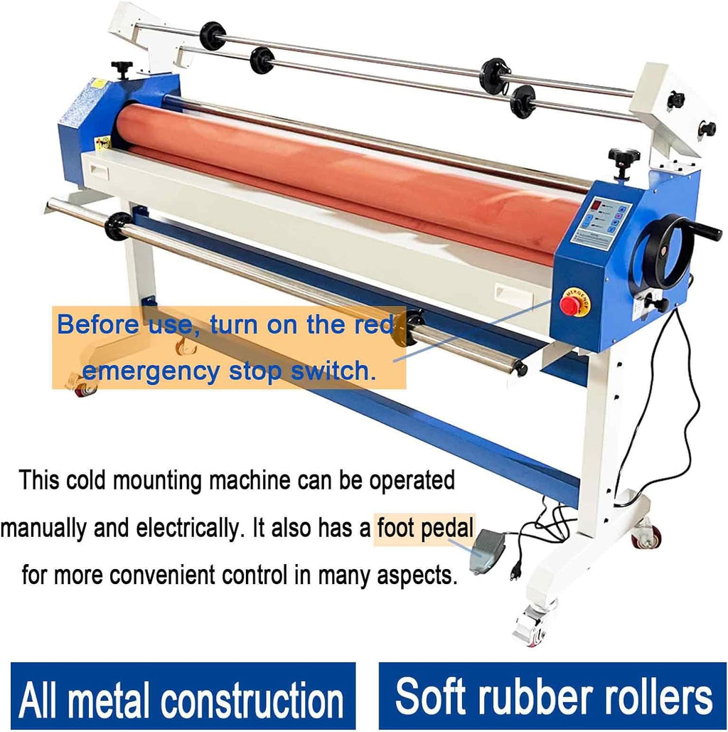51in(1300mm) 110V Semi-auto Cold Laminating Machine with Soft Rubber Roller, Electric/Manual, Adjustable Speed Laminator with Foot Pedal, for Cold Mounting Photos