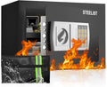 Safe with Key, 1.0 Cub Small Fireproof Safe, Safety Box with Shelf, Keypad Lock, Personal Safes for Dorm, Fire Proof Safes for Documents, Black Safety Box for Home, Wall Mountable