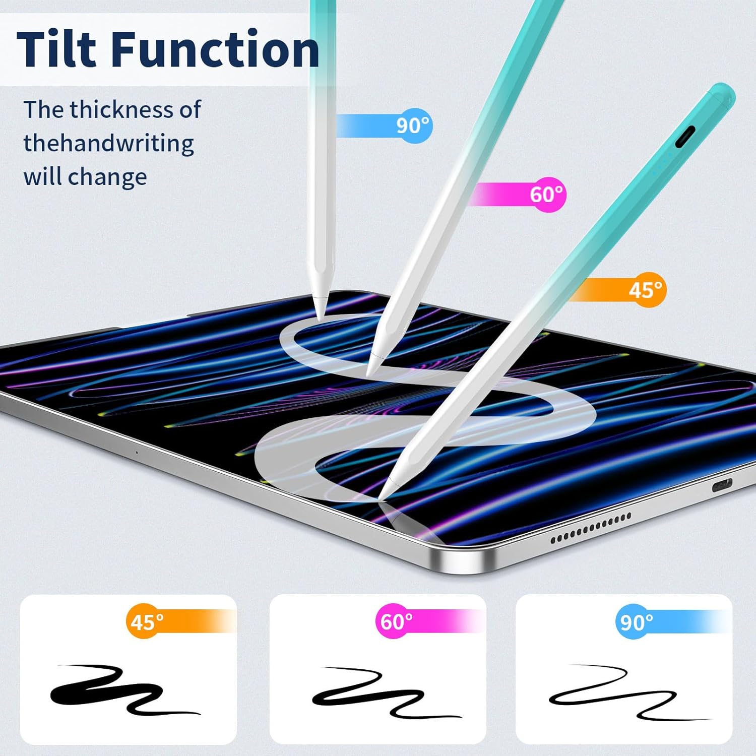 Stylus Pen for iPad,(2018-2025) Fast Charge with Tilt Sensitivity & Palm Rejection iPad Pro 11"/12.9", iPad mini 5/6, iPad Air 3/4/5, 6/7/8/9/10 (White Green)