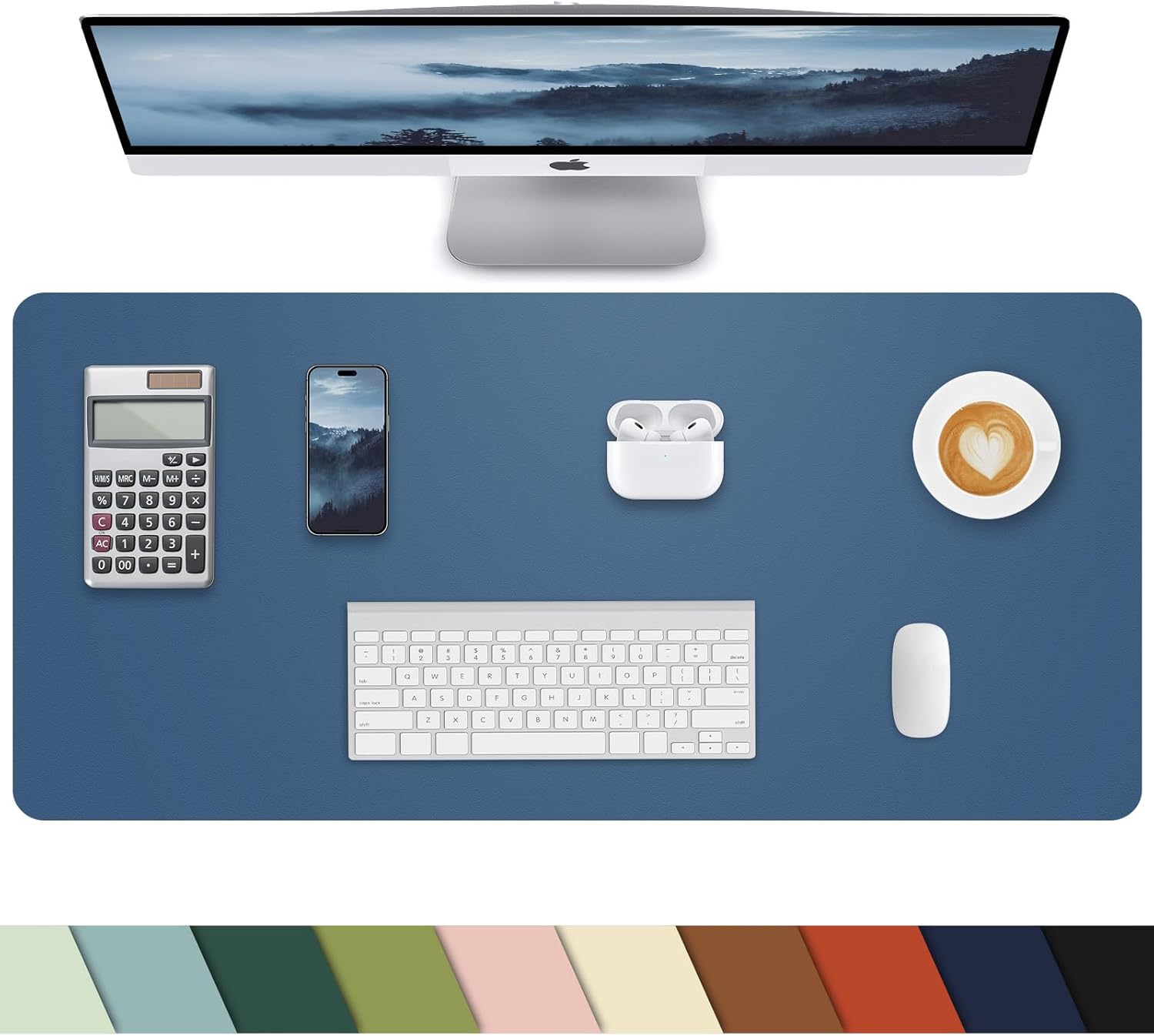 Leather Desk Protector, Non-Slip PU Laptop Mat, Waterproof Writing Pad for Office/Home (31.5"x15.7", Grey Blue)