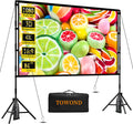 TOWOND Projector Screen with Stand, 84 inch Outdoor Projector Screen Portable Indoor Projection Screen 16:9 4K Rear Front Movie Screen with Carry Bag for Home Backyard Theater