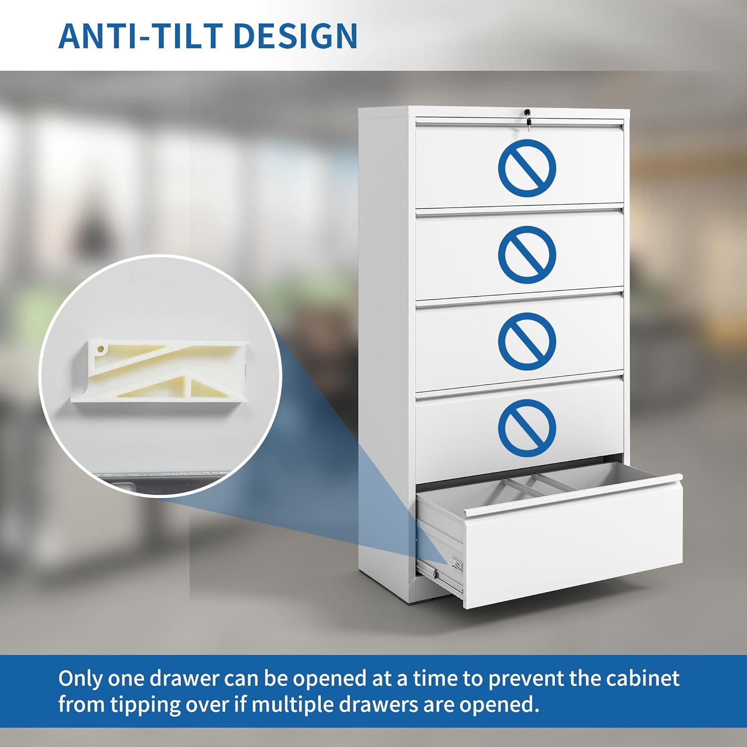 5 Drawer Lateral File Cabinet with Lock, File Cabinets for Home Office Legal/Letter A4 Size, File Cabinet Storage Cabinet, Require Assembly, White